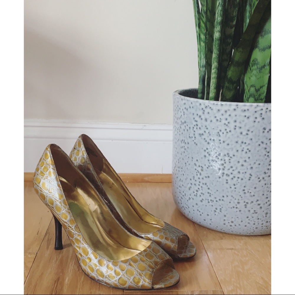 Metallic Snake Open Toe Pumps